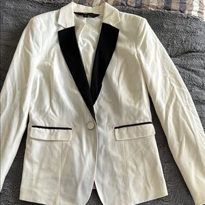 White Blazer with Black Trim - Women's Tailored Jacket
